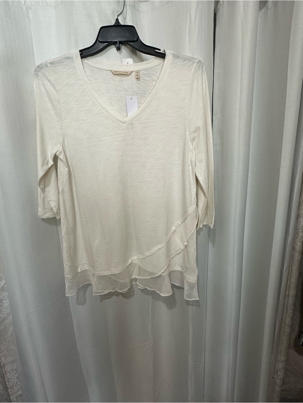 Soft Surroundings Cream V-Neck Layered Hem Tunic
